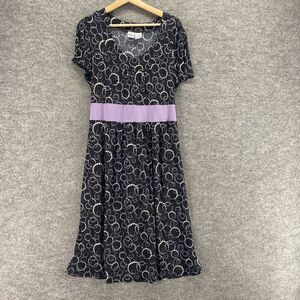 Duo Maternity Dress Women XL Black Geometric Shift Midi V-Neck Short Sleeve